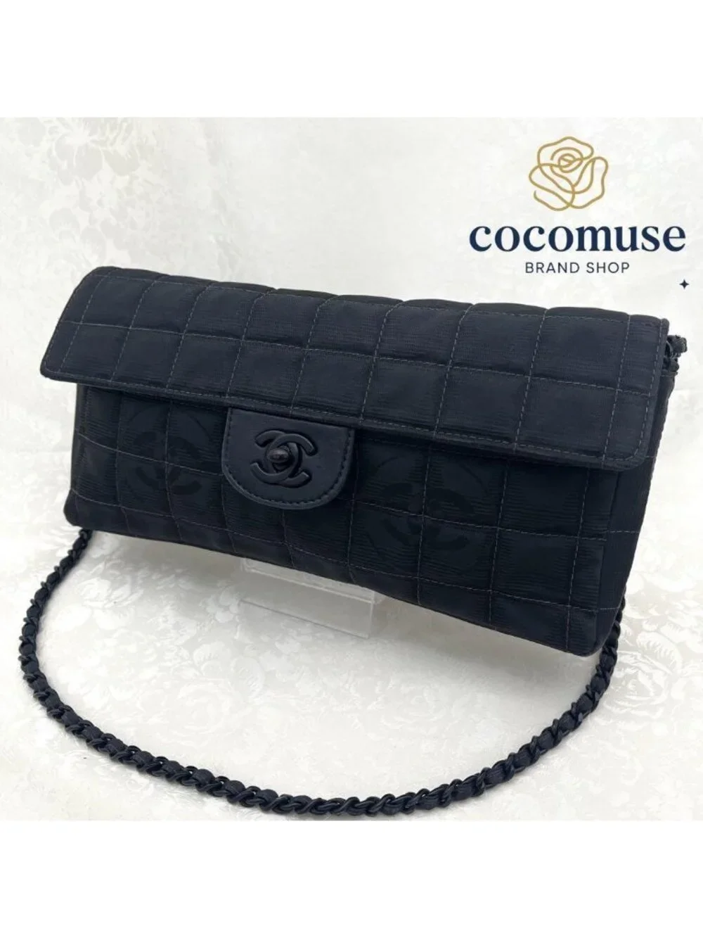 Chanel New Travel Line Choco Bar Shoulder Bag Black